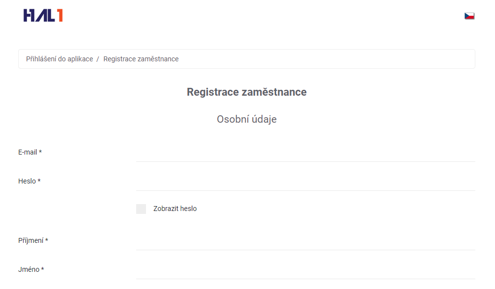 Registrace zaměstnance